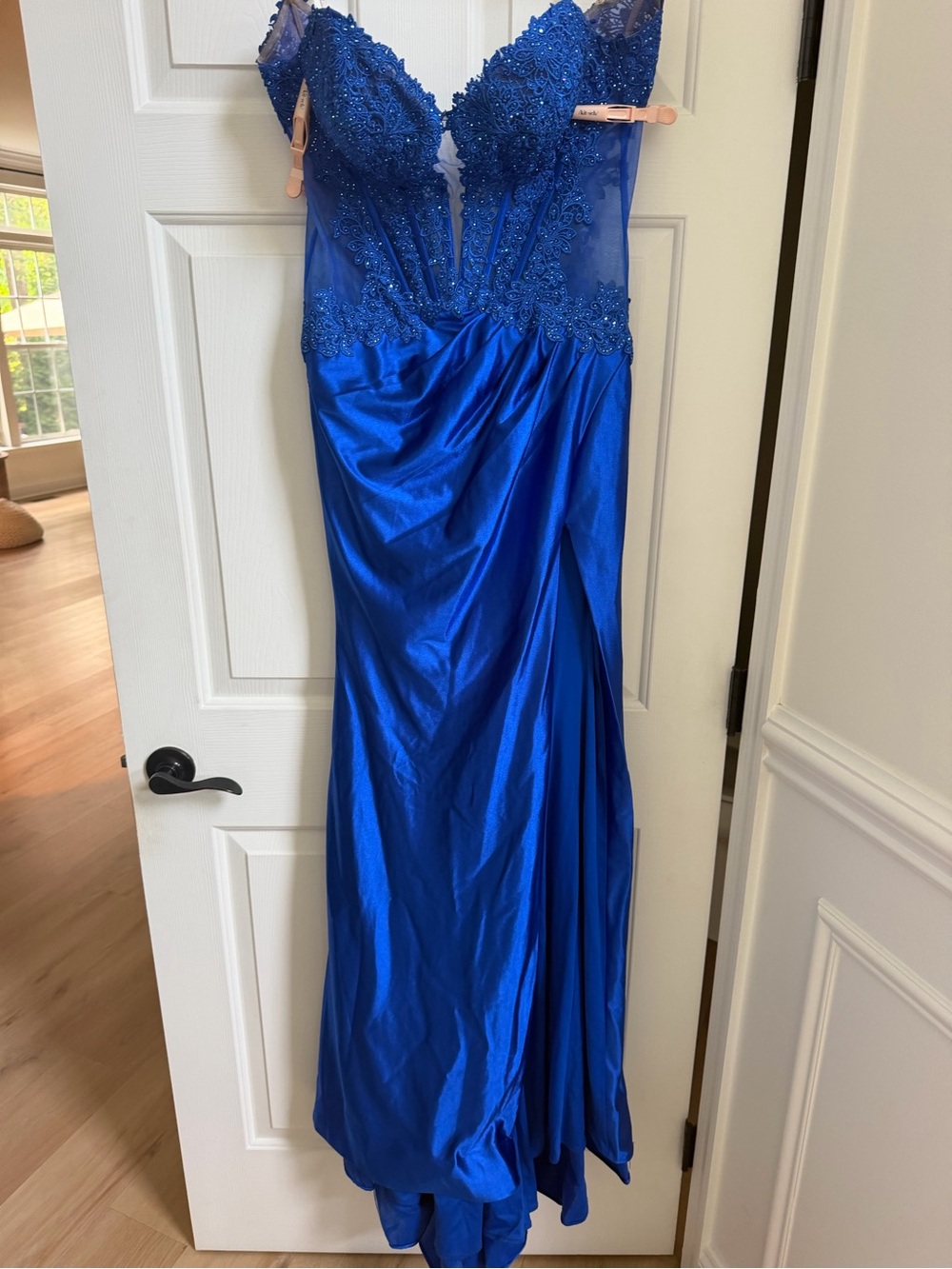 Sherri Hill Royal Blue Beaded Satin Prom Gown